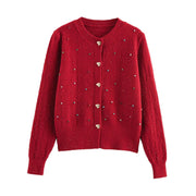 European and American Style Fashion Sequin Colorful Crystals Love Button Knitted Cardigan Jacket