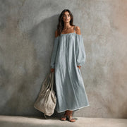 Women's Solid Color Lantern Sleeve Long Dress