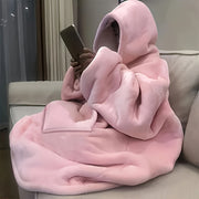 Wearable hoodie blanket with kangaroo pockets