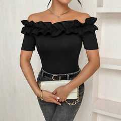 Off-Shoulder Ruffle T-Shirt for Women – Trendy Streetwear Top