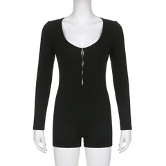 Solid Color BASIC Hollow Slim Long Sleeve Jumpsuit