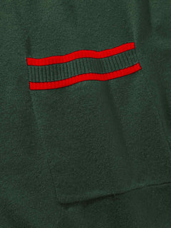 V-neck Striped Trim Knit with Button & Pocket Loose Cardigan