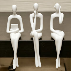 Set of 3 abstract 3D printed figure statues for home decor