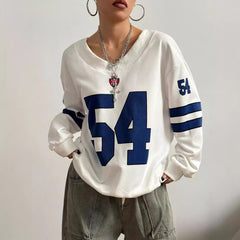 V-neck Letter Print Loose Leisure All-matching Sweatshirt