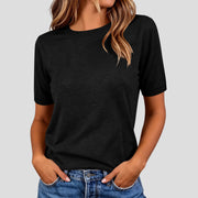 Women's Summer Lightweight Knit Short Sleeve T-shirt Solid Crewneck Loose Regular Fit Casual Versatile Top Sweater
