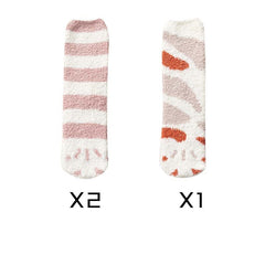 Soft Coral Fleece Cat Paw Socks for Women