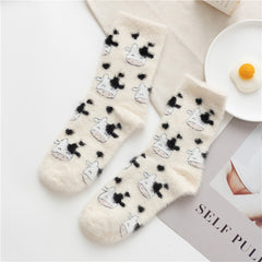 Soft Coral Fleece Socks for Women - Cartoon Animal Designs
