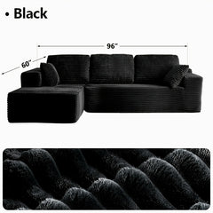 Oversized L-Shaped Chaise Recliner Set – 96‑Inch L‑Shape with 65‑Inch Single Chaise Lounge, Corduroy Fabric, Armrests and Matching Throw Pillows