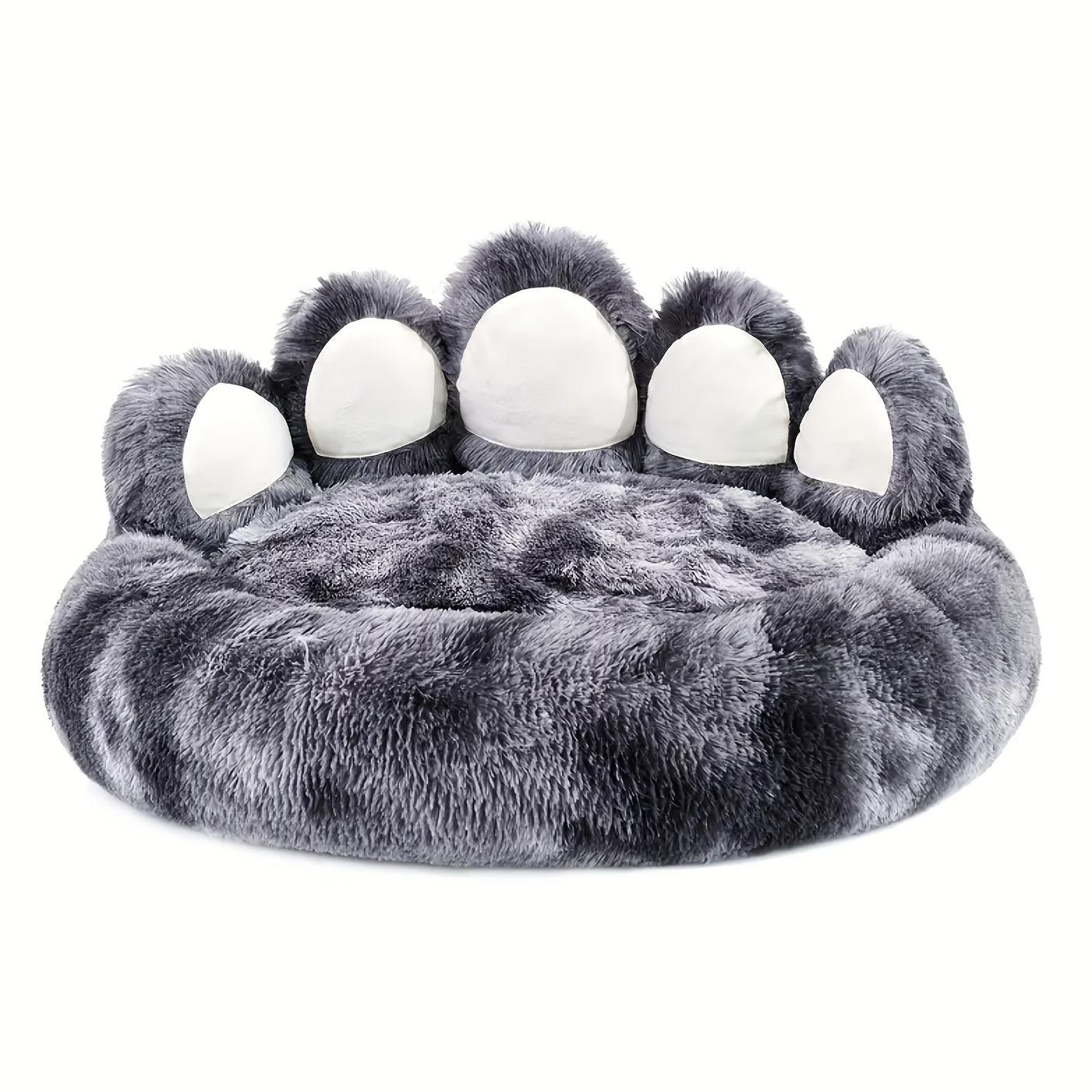Cozy Bear Paw Plush Donut Dog Bed - Calming -like for Small/Medium Dogs & Puppies, Grey & Brown Paws, Soft Round Pet Cushion Bed for Pomeranian, Chihuahua, Shih Tzu - Warm