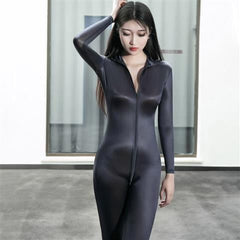 Nightclub Party Crotch See Through Bodycon Jumpsuits High Elasticity Shiny Sexy Perspective Slim Erotic Women Bodysuit
