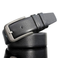 Soft Leather Business Men's Belt with Litchi Pattern Pin Buckle