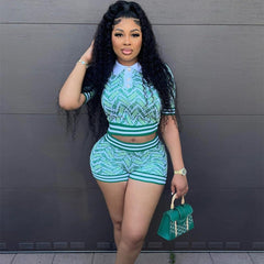 Retro Patchwork Shorts Set for Women