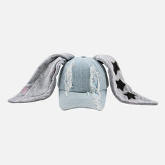 Washed Denim Baseball Hat with Rabbit Ears Design