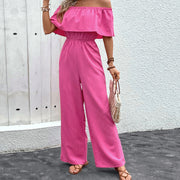Chic Off-Shoulder Solid Color Casual Jumpsuit