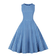 Retro Summer Round-neck Sleeveless A-line Dress with a Small Polka-dot Print and a Slim Fit