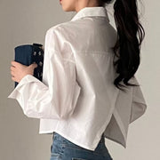 Chic White French Split-Back Long Sleeve Shirt