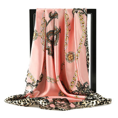 Leopard Chain Square Scarf - 90x90cm Imitation Silk Wrap