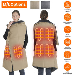 Heated Poncho Shawl with 6 Zones, 3 Levels, and Zipper Arm Holes