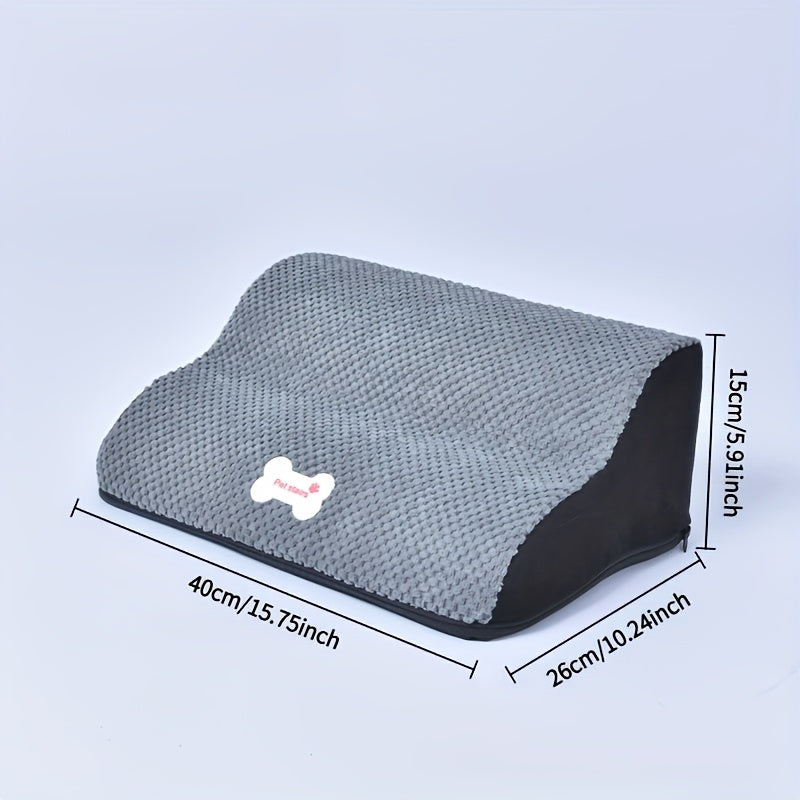 2-Step Curved Dog Ramp for Small to Medium Dogs - Washable Non-Slip Pet Stairs with Grey Foam Cushions & Plush -Like Surface, Sturdy Indoor Ramp for Beds, Sofas, Couches - &