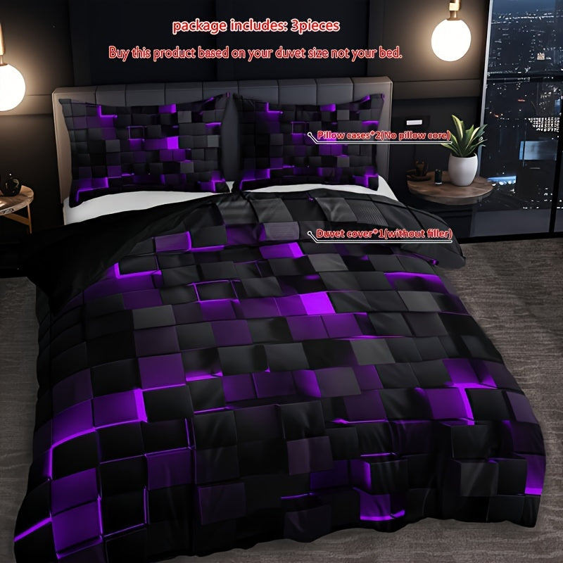 Stylish Tech Themed Plaid Duvet Cover Set High Definition Digital Print &
