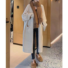 Idle Style Mid-length Sweater Coat Women's Loose Pockets Knitted Cardigan