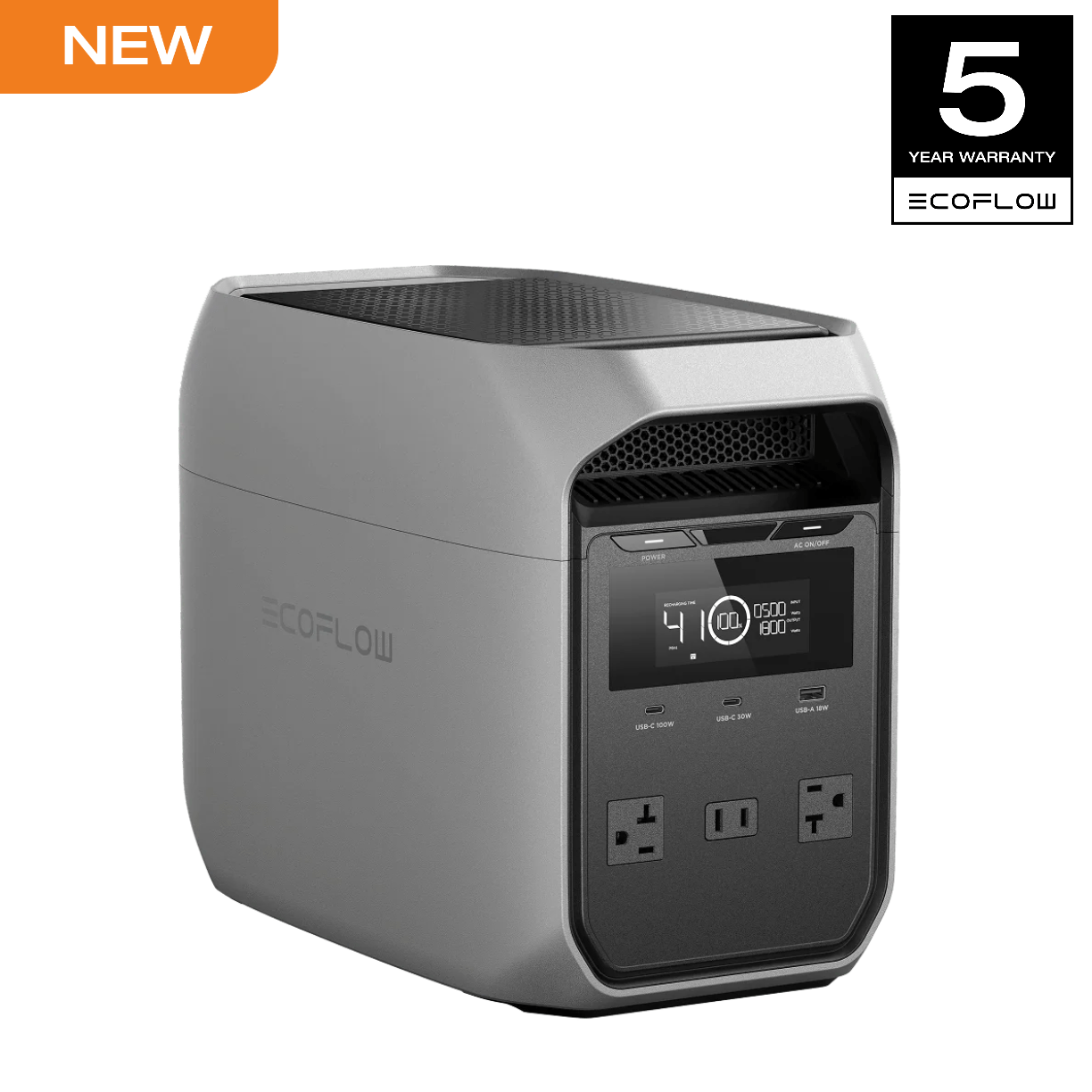 EcoFlow Portable Power Station DELTA 3 Classical (160W Solar Panel SKU Optional), 1024Wh LiFePO4 Battery, 1800W AC Output with X-Boost technology, 1 Hr Fast Charge, Solar Power