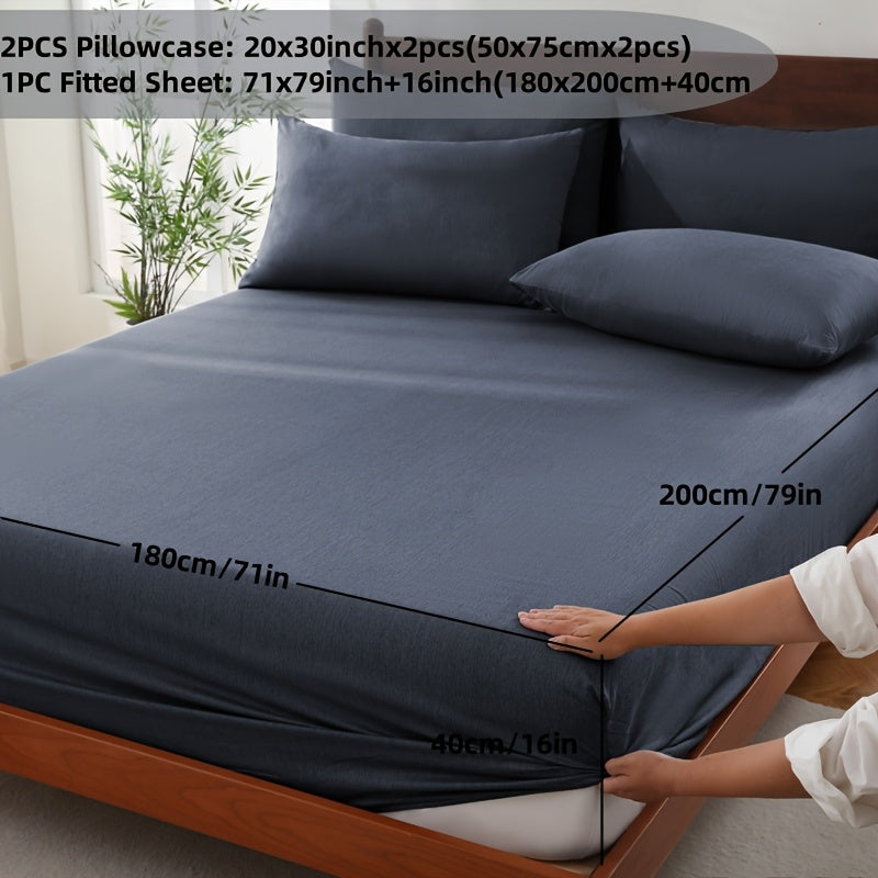 Bamboo Fiber Fitted Sheet Set With Pillowcases And Fitted Sheet Inch Deep