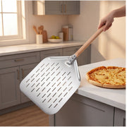 Pizza Serving Peel with Wooden Handle and Perforations