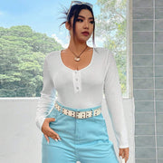 Women's Slim-Fit Stretch Knit Long-Sleeve Casual Top