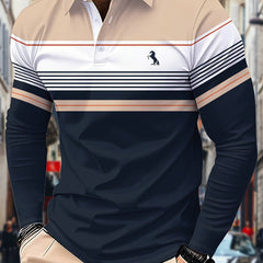 Men’s Long Sleeve Polo Shirt with Contrast Block Collar