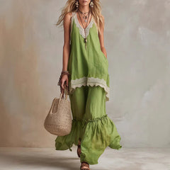 Boho Lace Cami & Wide Leg Pant Set