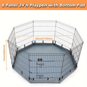 Collapsible iron dog crate with waterproof base and removable tray