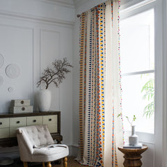 Curtain Cotton and Linen Printed Colorful Fur Ball Bohemian Style Country