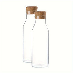 Set of 2 40 oz (1200 ml) Cork‑Sealed Borosilicate Glass Milk Jugs – Ideal for Milk, Drinks, Beer and Party Use