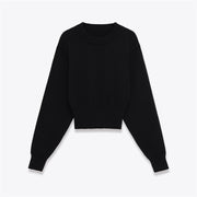 European and American Style Fashionable Round-neck Long-sleeve Plain Knit Sweater