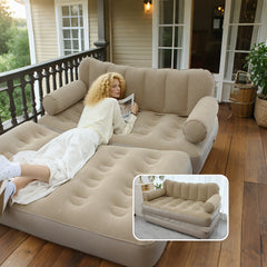 Double inflatable sofa bed with built-in pump