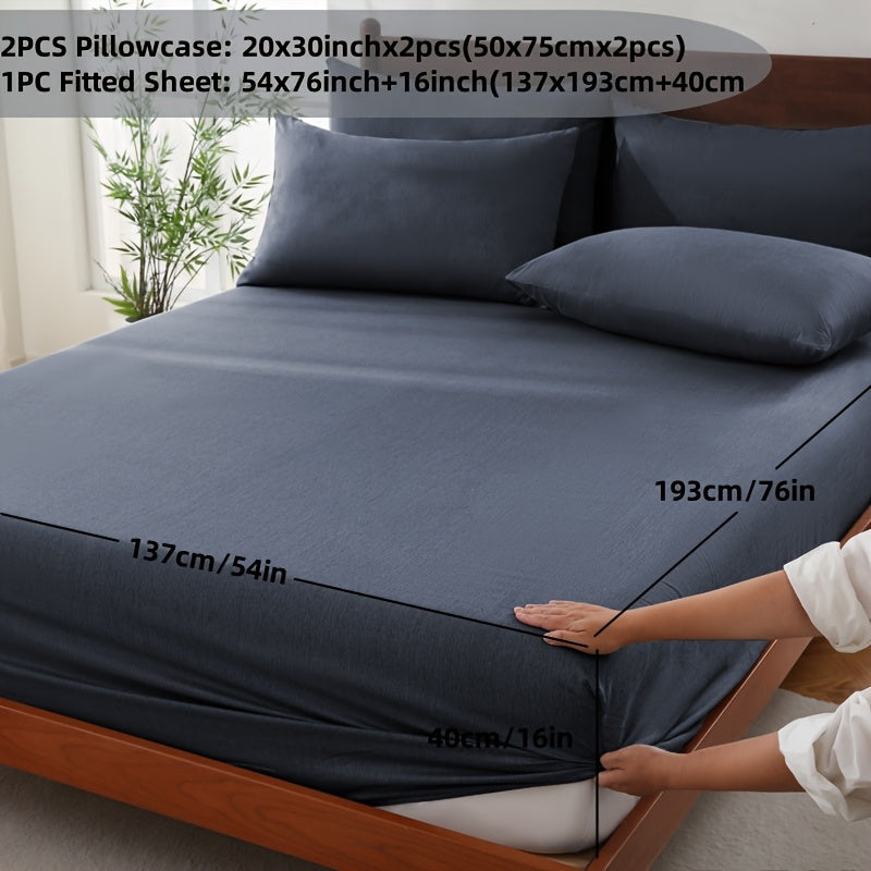 Bamboo Fiber Fitted Sheet Set With Pillowcases And Fitted Sheet Inch Deep