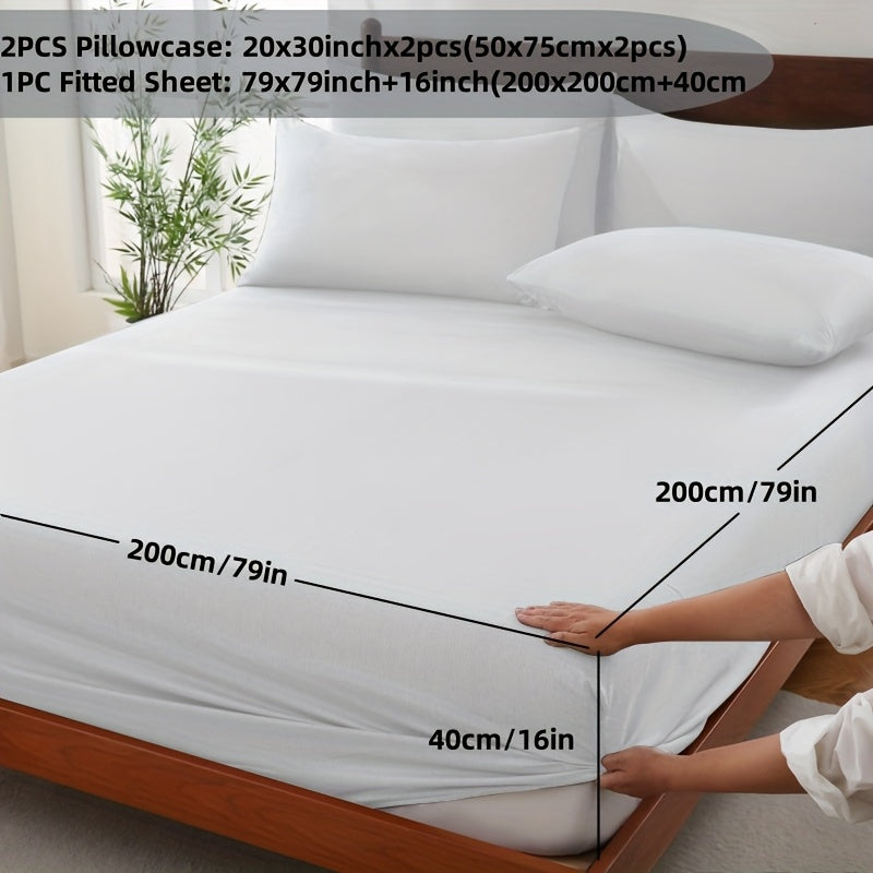 Bamboo Fiber Fitted Sheet Set With Pillowcases And Fitted Sheet Inch Deep