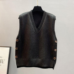 Retro V-Neck Knitted Vest for Women - Spring Autumn Outerwear