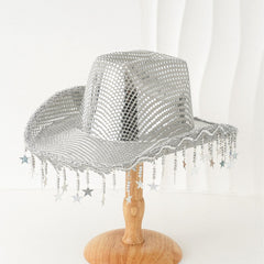 Floppy Western Cowboy Hat with Sequins & Tassel