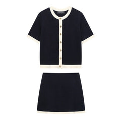 Chic Contrast Knit Mini Skirt & Top Set