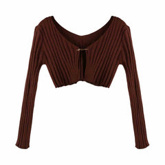 Sexy Deep V-Neck Cropped Cardigan Top
