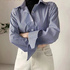 Women's Blue Striped Professional Button-Down Shirt