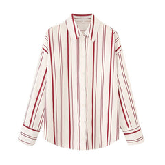 Chic Striped Long-Sleeve Lapel Button-Down Shirt