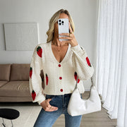 Casual Cardigan European and American Ladies Strawberry Jacquard Sweater