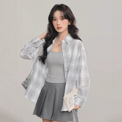 Women's Long Sleeve Loose Casual Plaid Shirt