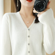 Womens V-neck Casual Solid-color Knitted Long-sleeve Jacket