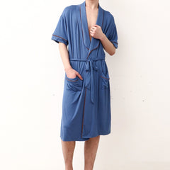 Luxurious Men's Belted Draping Pajama Bathrobe