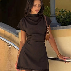 Womens Stylish and Elegant Lace Dress with a Stand-up Collar