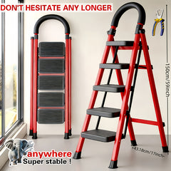 Heavy-Duty Folding Ladder with Anti-Slip Treads, 500 lb Capacity